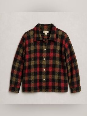 Women’s Plaid Button-Front Shacket Jacket in Red and Olive M